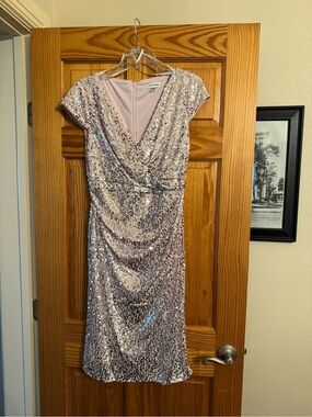 Calvin Klein pink Silver Sequin Surplice Midi Dress